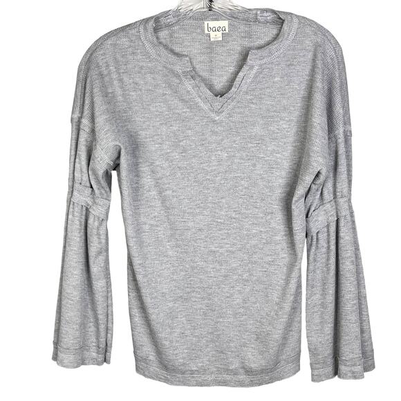 Baea Tops - Nordstrom Baea Los Angeles V-Neck Waffle Flare Sleeve Top Gray Knit  M